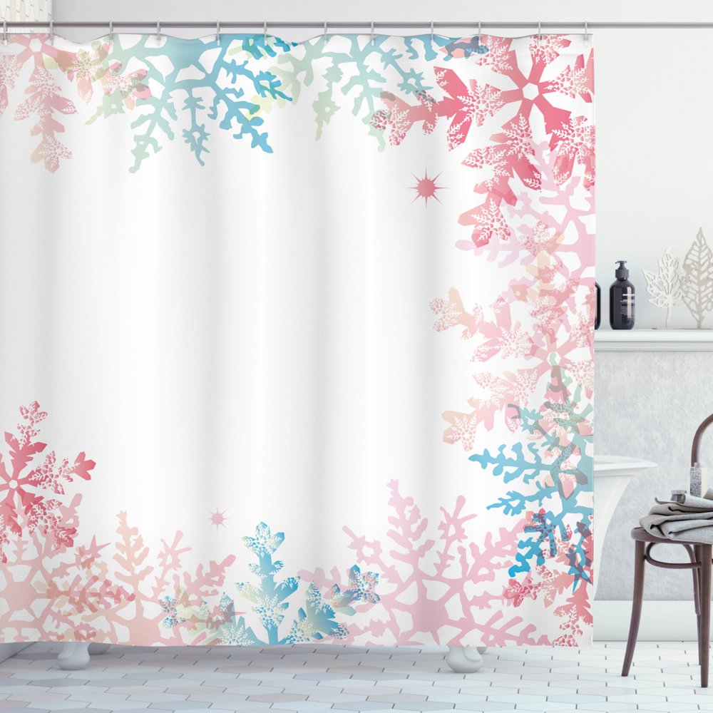 Winter Shower Curtain, Abstract Winter Inspired Snowflake Design with