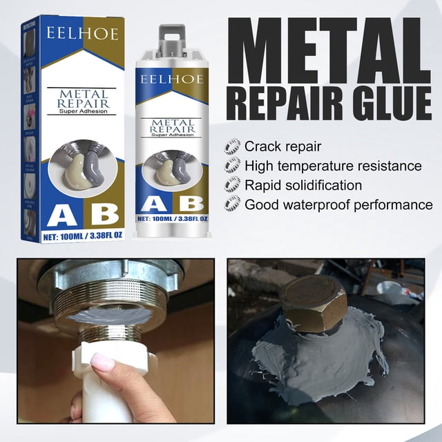 DPTALR Colle de Réparation Métallique 50 ml (A&B), Pâte de Réparation Métallique Industrielle Résistante à la Chaleur pour Soudure à Froid, Adhésif pour Fissures
