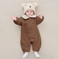 thumbnail image 5 of FAOWME Big Kids Girls Boys Romper Fuzzy Long Sleeve Turndown Collar Cartoon Prints Comfortable Warm Bodysuits Jumpsuits For Daily Wear Coffee 6-9 Months, 5 of 6
