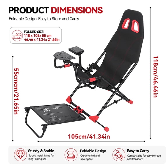 Porfeet Foldable Racing Simulator Cockpit, Racing Simulator Seat with Steering Wheel Mount, Racing Sim Seat Supports All Steering Wheels & Pedals, for Real Living Space,Black