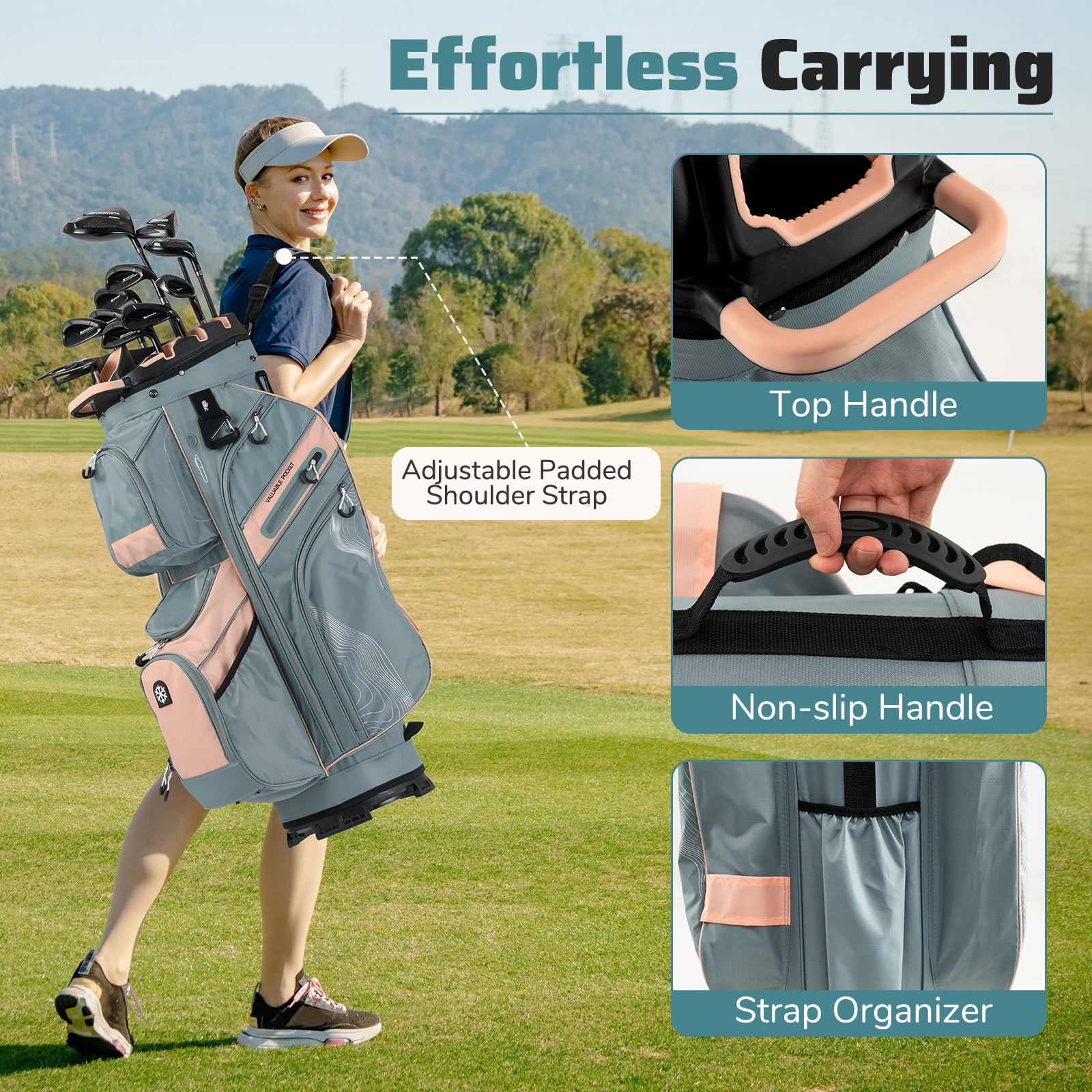 Gymax Golf Cart Bag Molded Lock Top Golf Bag w/14-Way Full Length Dividers 11 Pockets Dusty Pink