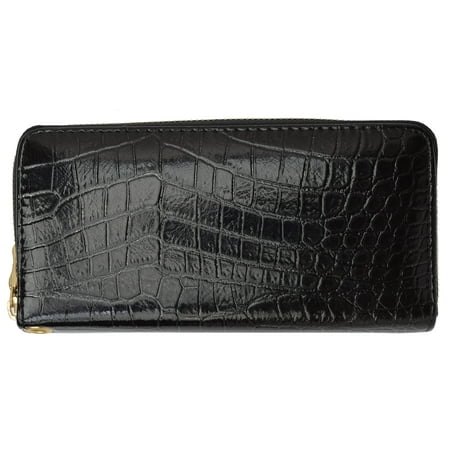 New Croco Design Shiny Zip Around Ladies Wallet 12-11876-10