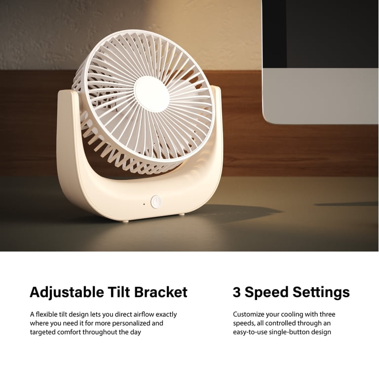 Incipio Rechargeable USB Desk Fan, 3 Speeds, Woodgrain photo 3