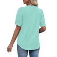 thumbnail image 4 of Womens Tops Short Sleeve Shirts Buttons V Neck Spring Fashion Summer Outfits Plus Size Dressy Casual Blouses Cyan S, 4 of 5