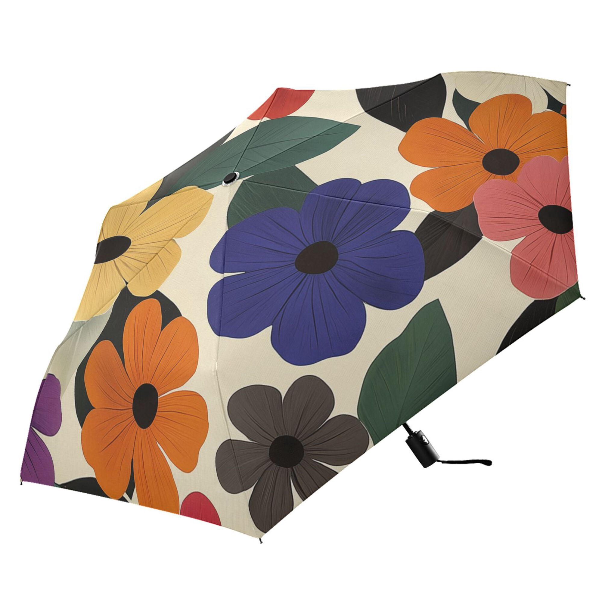 FORMRS Travel Umbrella Folding Auto Open Close Windproof Rain UV Protection, Large Colorful Flowers Pattern