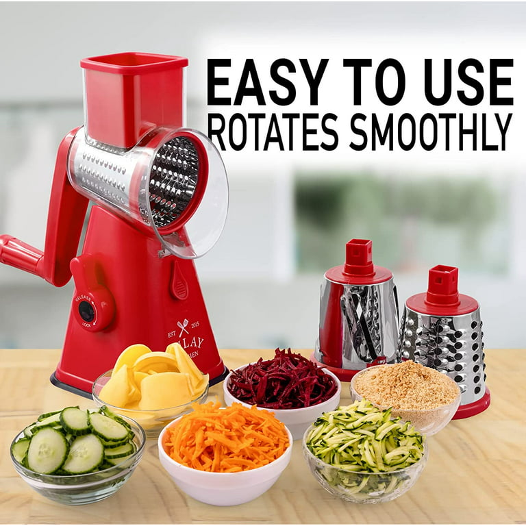  Rotary Cheese Grater, Mandoline Vegetable Slicer with 3  Detachable Drum Blades, Rotary Grater for Kitchen Dishwasher Safe,  Efficiently Cheese Grinder for Vegetables, Nuts, etc: Home & Kitchen