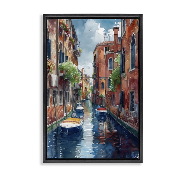 Stupell Industries Coastal Sunny Days On The Canal Black Floating Frame Canvas Art, 17 x 25, by LSR Design Studio