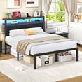 thumbnail image 6 of ChicZhiNest Queen Size Bed Frame with Storage Headboard and LED Light, Metal Platform Bed with Charging Station, Black, 6 of 8