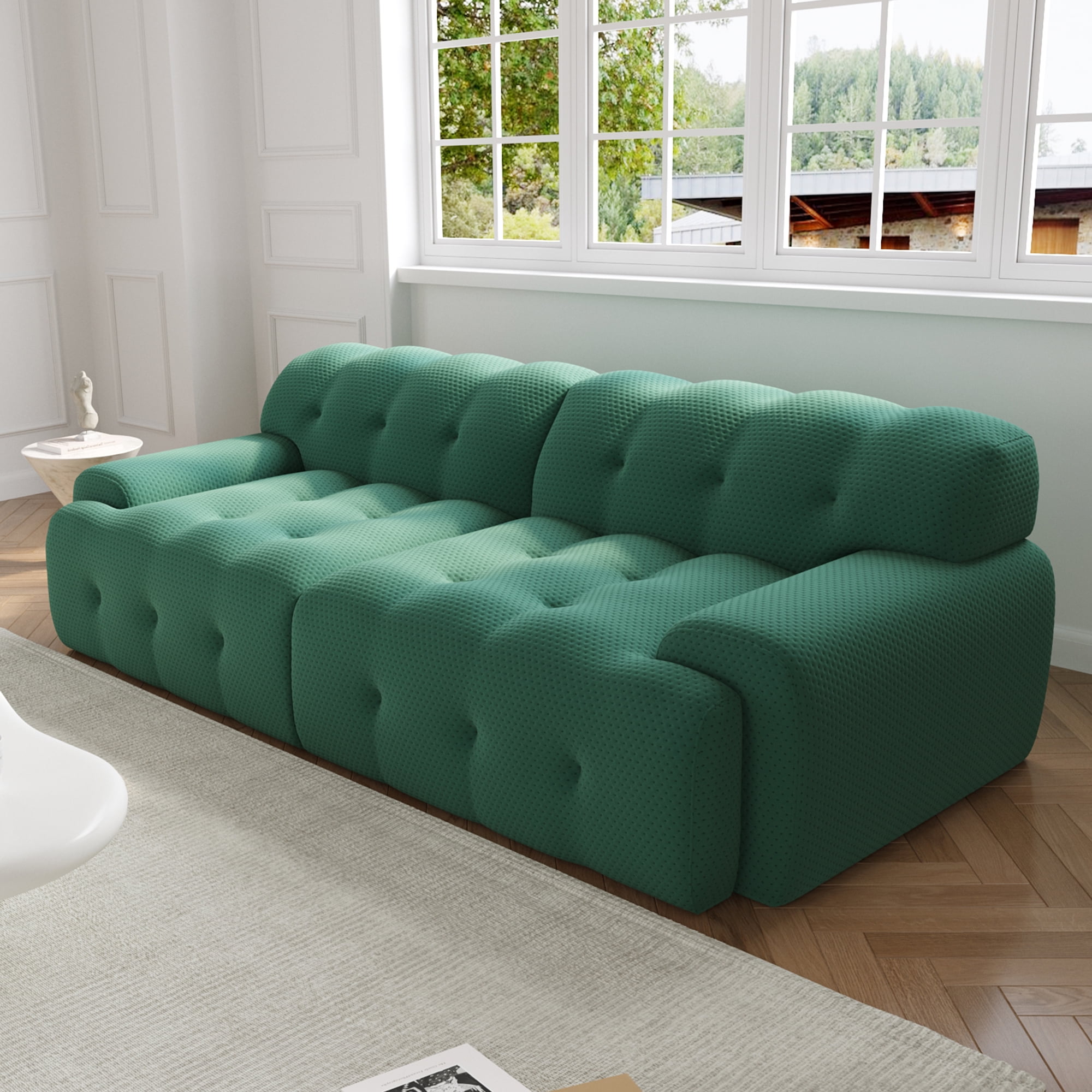 Sodrens 86.6 inch Oversized Loveseat Sofa,3D Mesh Fabric Comfy Sectional Cloud Sofa Couches,Curved Couch for Living Room, Office, Apartment,No Assembly Required (Green)