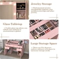 thumbnail image 3 of Pink Vanity Desk with Large Lighted Mirror & Power Outlet, Makeup Vanity Table with Glass Top & Drawers & Sliding Jewelry Storage Shelves , 44.1" Large Makeup Vanity Table for Women Girls, Pink, 3 of 9