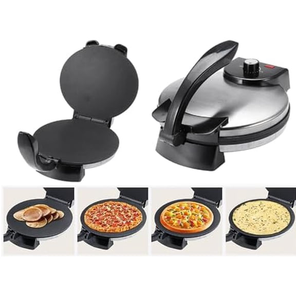 Tortilla Machine, Automatic Roti Maker, Automatic Roti Making Machine, 10in Electric Tortilla Maker, Knob Temperature Control Non Stick Roti Maker with Stainless Steel Cover