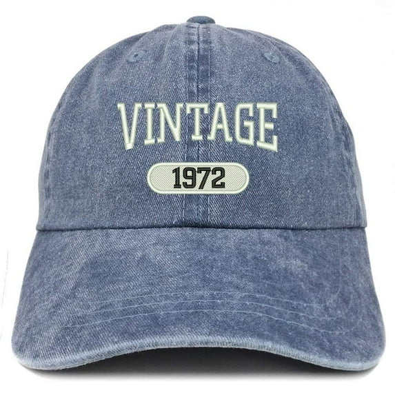 Trendy Apparel Shop Vintage 1972 Embroidered 46th Birthday Soft Crown Washed Cotton Cap - Navy