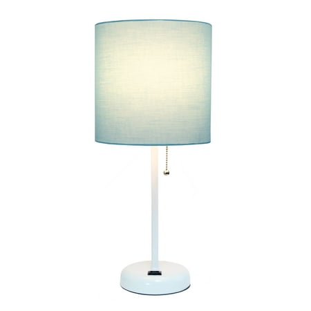 Limelights - Stick Lamp with Charging Outlet and Fabric Shade - White/Aqua