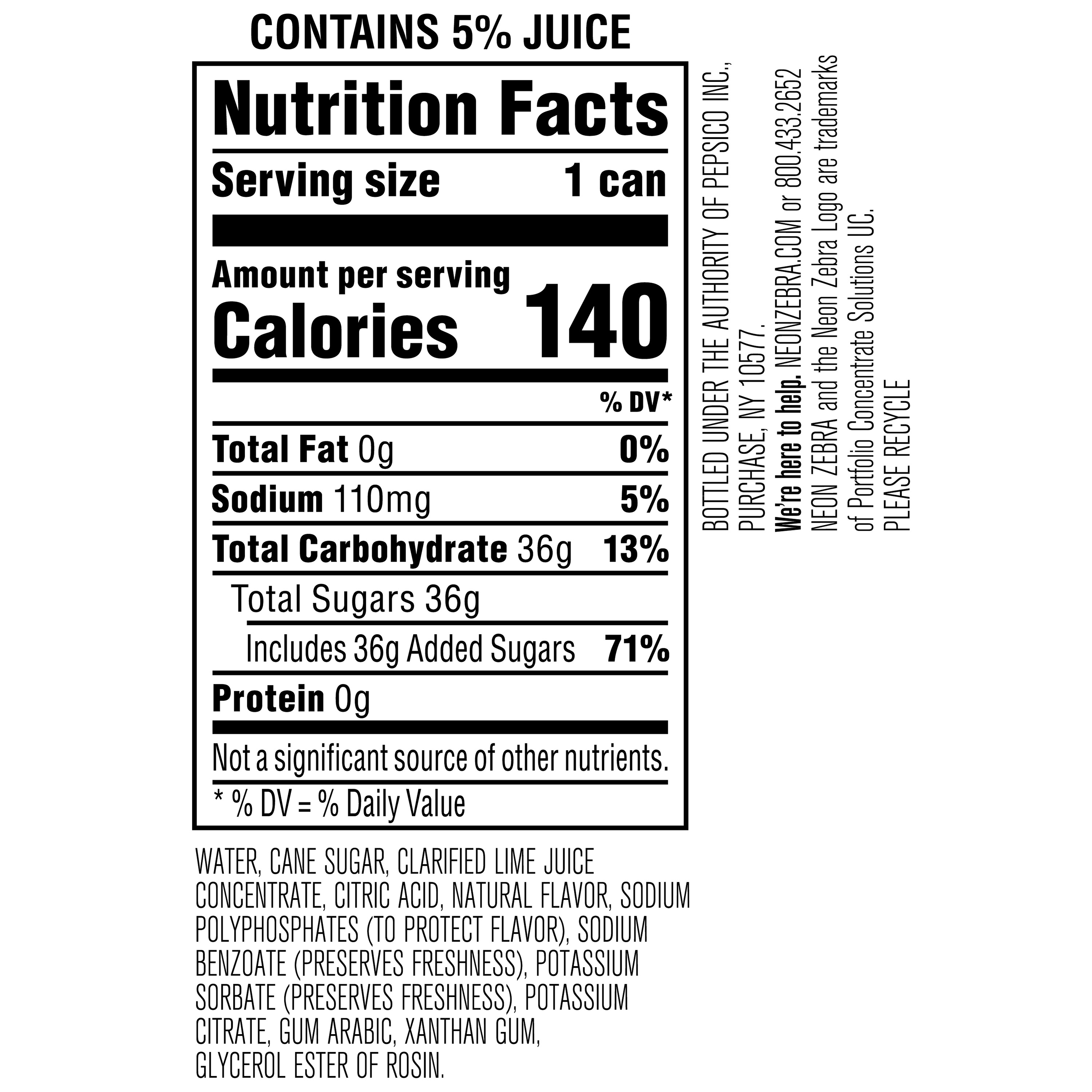 Neon Zebra Mojito Mix, Cocktail Mixers, No Artificial Sweeteners, 5% Juice, 7.5 oz Cans (24 Pack)