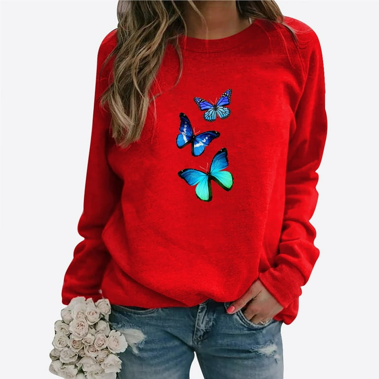 Women s Butterfly Print Casual Fashion Sweatshirt Top Large Womens Sweatsuit Decorative Hoodies Women Baggy Sweatshirt Women Casual Zip up Light Peach Sweatshirt Womens Sweatshirts Hoodies Jacket Walm...