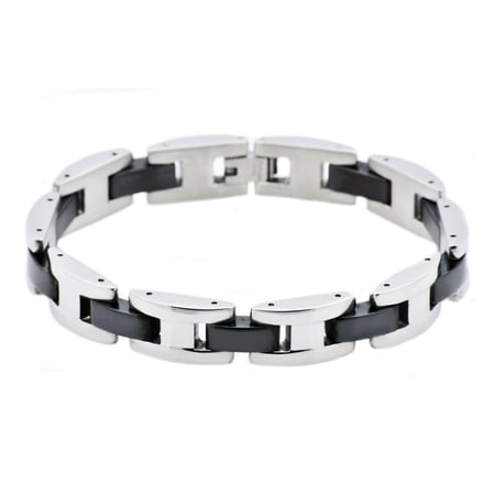 Arista Men's Fashionable Bracelet in Black Plated Solid Stainless Steel, 8"