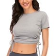 thumbnail image 2 of HTOOQ Ribbed Crop Top for Women Summer Ruched Crop Tops with Drawstring Scoop Neck T Shirts for Women, 2 of 6