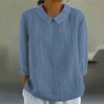 thumbnail image 4 of Tops For Women 2025, Loose Blouses Casual Solid Round Neck Long Sleeve Button Down Linen Shirt Lightweight Tops Black Crop Womens Summer Tops Plus Size Aesthetic Clothes (4XL, Blue) ZMTing, 4 of 5