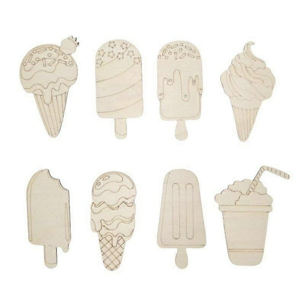 32pcs Wooden Ice Cream Cutouts - Unfinished Wood Slices Blank Wood Painting Supplies For Kids Diy Crafts Summer Party Decorations