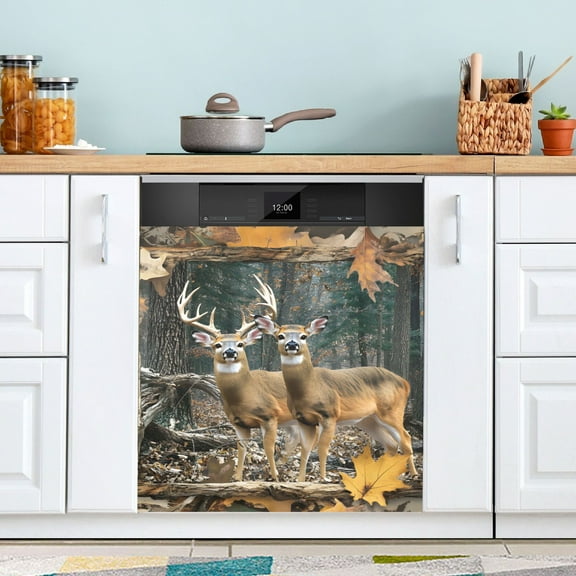 Deer Woods Christmas Dishwasher Magnet Cover Reuseable Refrigerator Magnet Cover Decal Fridge Microwave Stickers Hoilday Party Decor 23 x 26 Inch