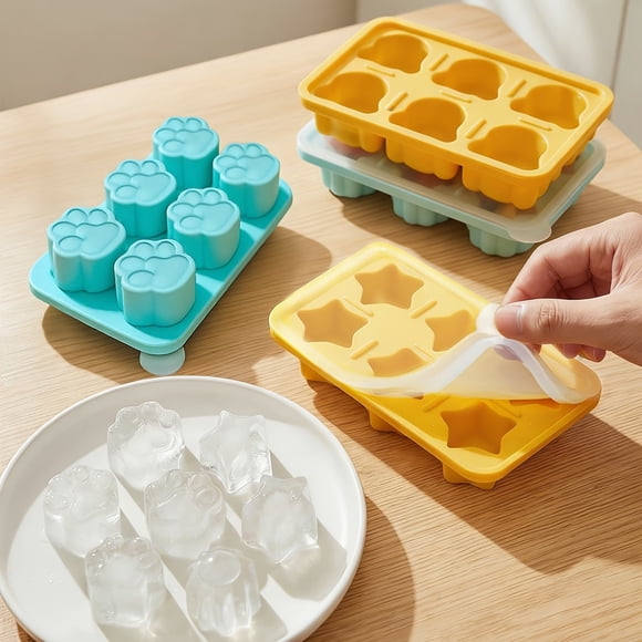 Moldes de silicona for cubitos de hielo con tapa - Mini bandejas flexibles y apilables for formas divertidas (girasol, estrella, oso, pata) - Ideal for cócteles, whisky y café helado