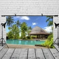 thumbnail image 2 of ABPHOTO Polyester 7x5ft Vacation Spot Backdrop Artificial Lake Crooked Pavilion Holiday Resort Photography Background and Studio Photography Backdrop Props, 2 of 5