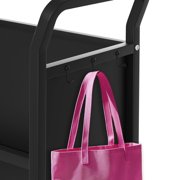Garderth Library Book Cart,Metal Rolling Cart,3-Tier Bookshelf,Book Truck Library Cart With 4 Lockable Wheels & Side Hooks For Home Library School Office Study
