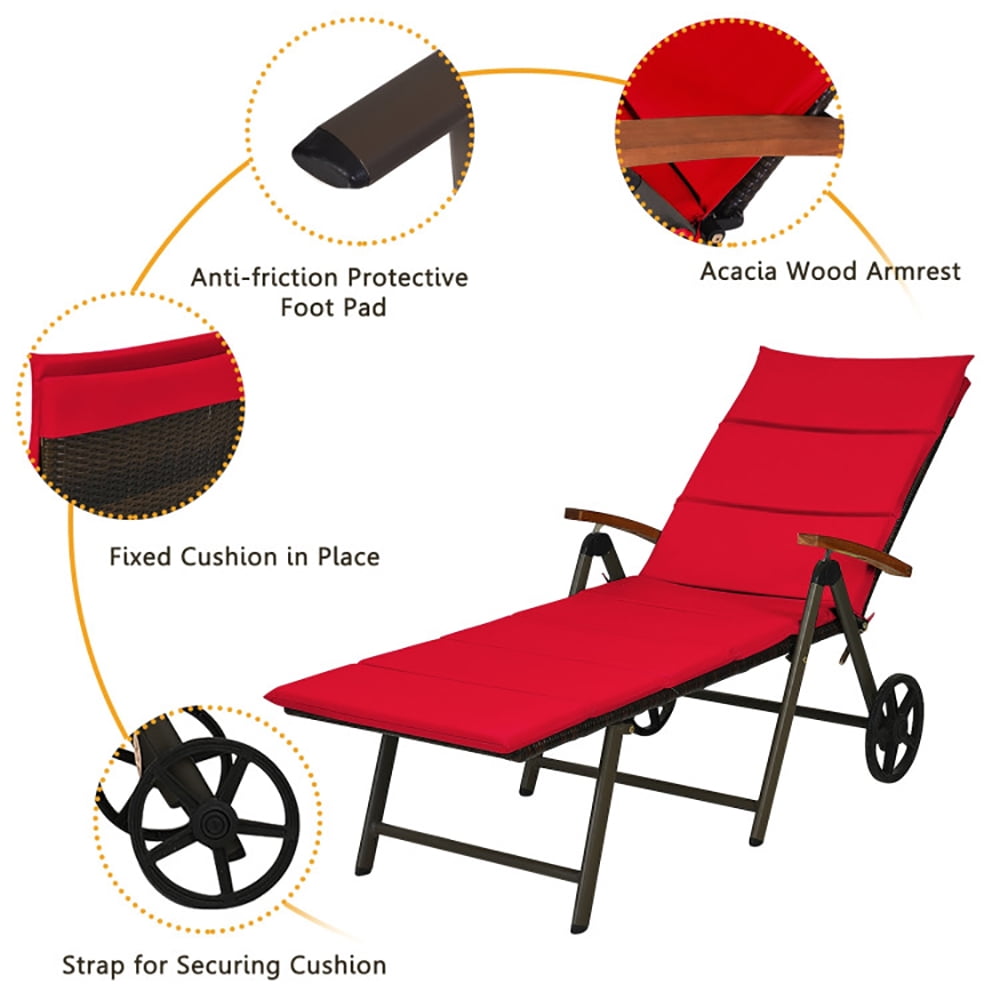 Aimee Lii Outdoor Chaise Lounge Chair Rattan Lounger Recliner Chair, Patio Loungers, Red