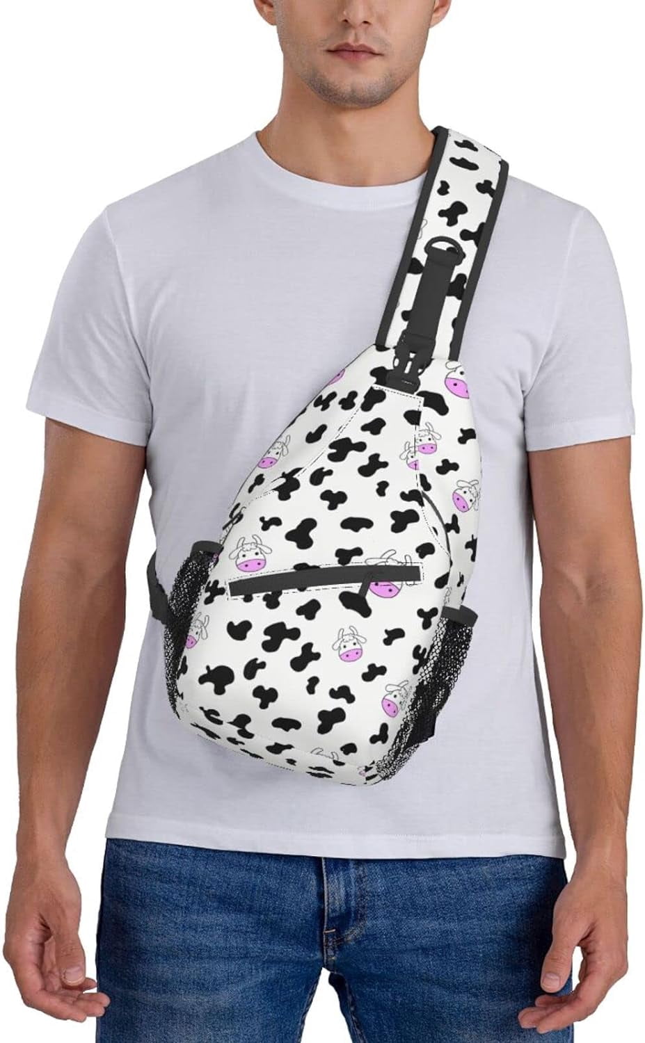 Cartoon Cow Pattern Sling Bag Crossbody Hiking Travel Chest Bags Backpack Shoulder Daypack for Women Men