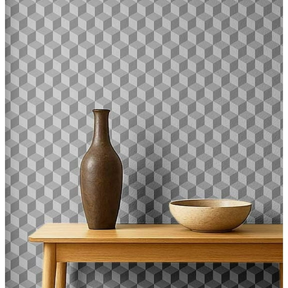 S4Sassy Peel & Stick Vinyl Wallpaper, Urban Chic 3D Cube Print Contact Paper Waterproof- Gray, 25"x120", Removable Modern Wall Covering for Home Decor in Bedrooms & Living Areas, Renter Space
