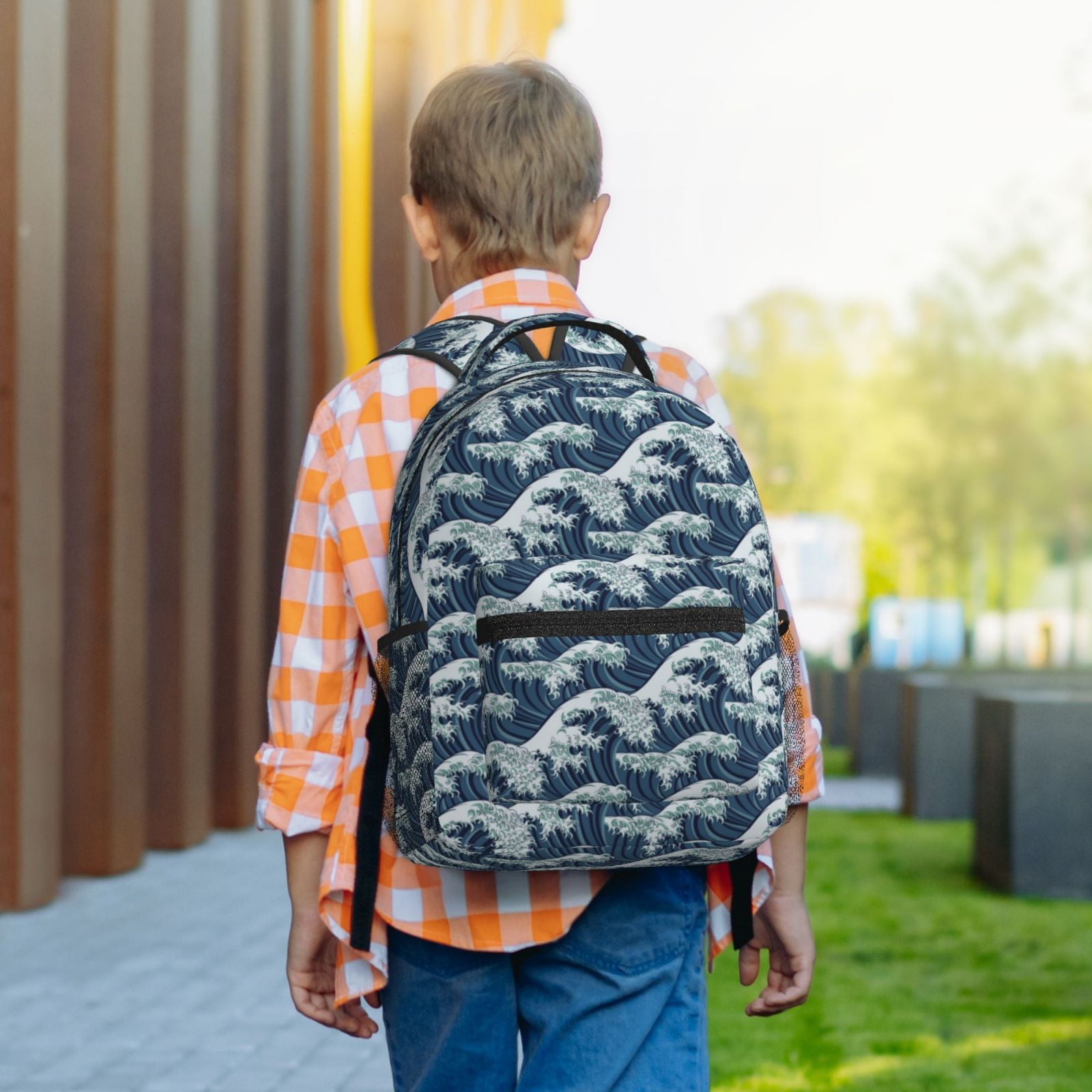 Rateoe A Japanese Great Wave Pattern Durable Student Backpack Laptop Bag- Ergonomic Design, Waterproof Twill Fabric - Ideal for School, Travel, and Outdoor Activities-One Size