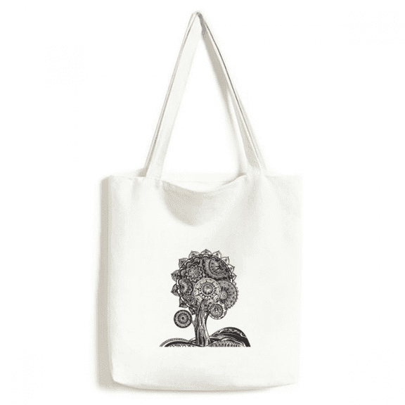 Black White Flower Sunflower Tote Canvas Bag Shopping Satchel Casual Handbag
