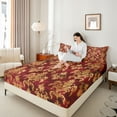 thumbnail image 4 of Feelyou Retro Damask Women Twin Sheet Sets, Red Gold Mandala Flower Bedding, 3 Pieces, 4 of 7