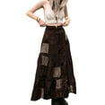 thumbnail image 4 of Lamuusaa Women Long Patchwork Skirt, Adults Vintage Elegant Flower Print Pleated Skirt (Brown), 4 of 9