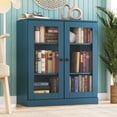thumbnail image 3 of Palace Imports 100% Solid Wood 3-shelf Bookcase with Adjustable Shelves and Glass Doors, Teal Blue, 3 of 4