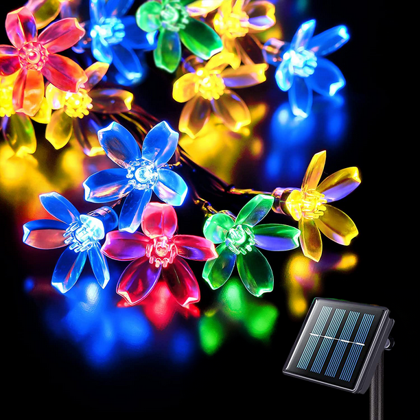 YEOLEH Solar Flower String Lights 50LED, IP65 Waterproof 8 Mode Cherry