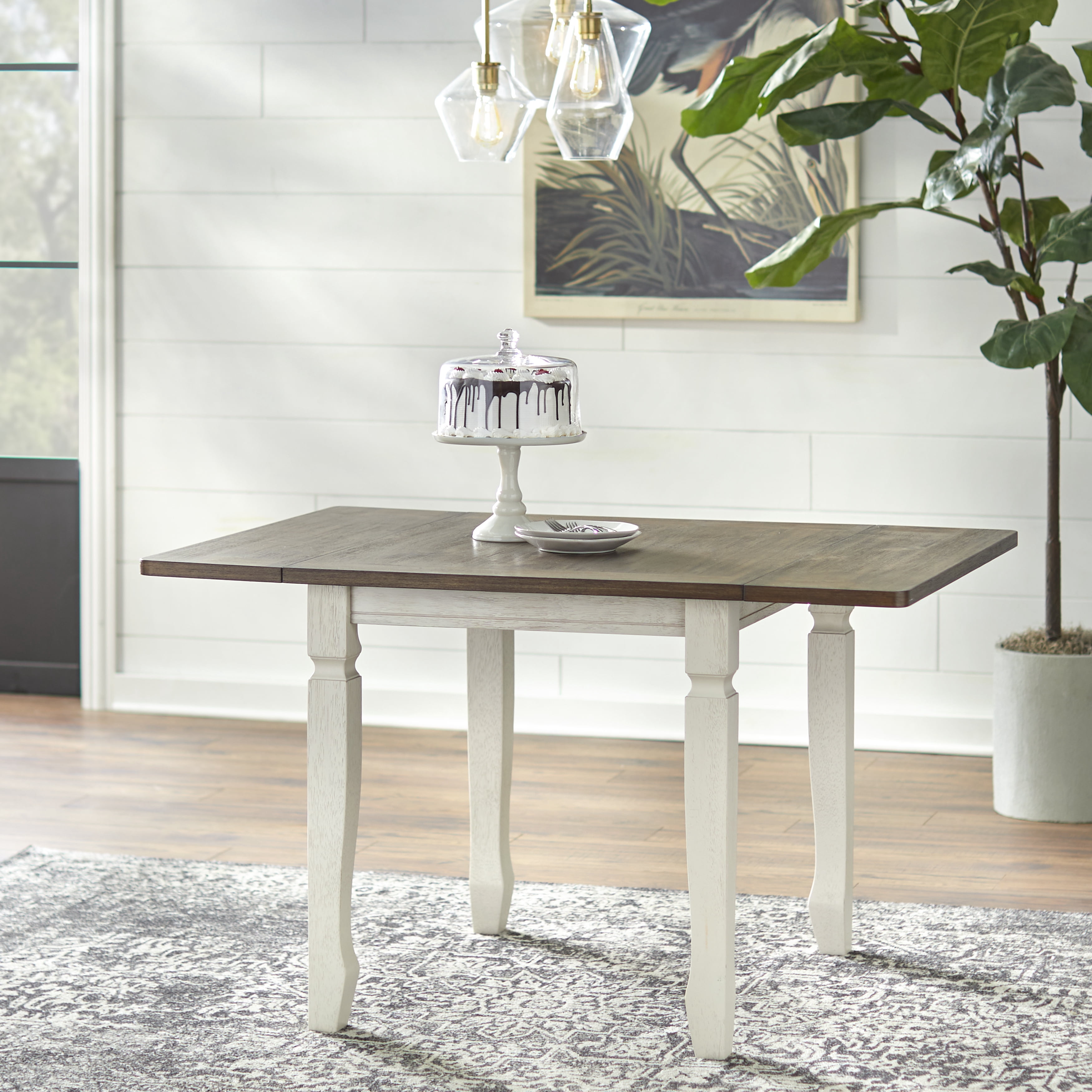 TMS Maryland 30" Indoor Drop-Leaf Dining Table, Walnut/Antique White