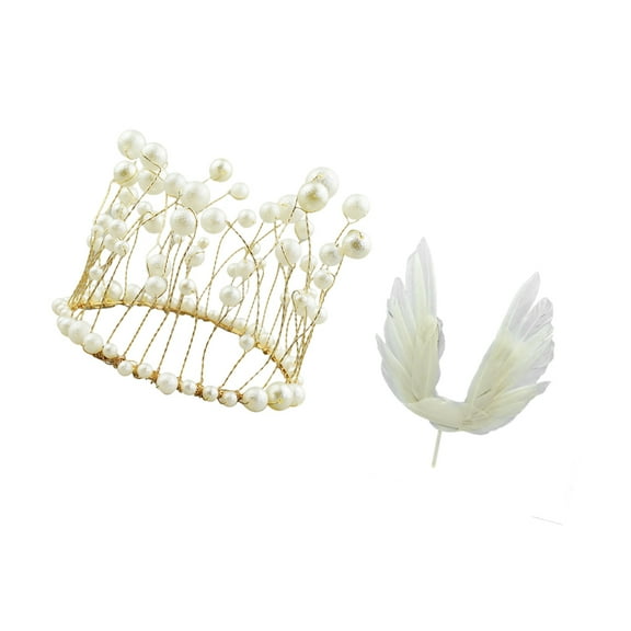 GOOHOCHY Beautiful Cake Decor with Crown and Angel Wings for Birthday Party Decoration Assorted Color Safe for Cake Use