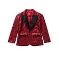 thumbnail image 5 of inhzoy Kids Boys Shiny Sequins Suit Blazer One Button Formal Tuxedo Jacket Burgundy 12, 5 of 8