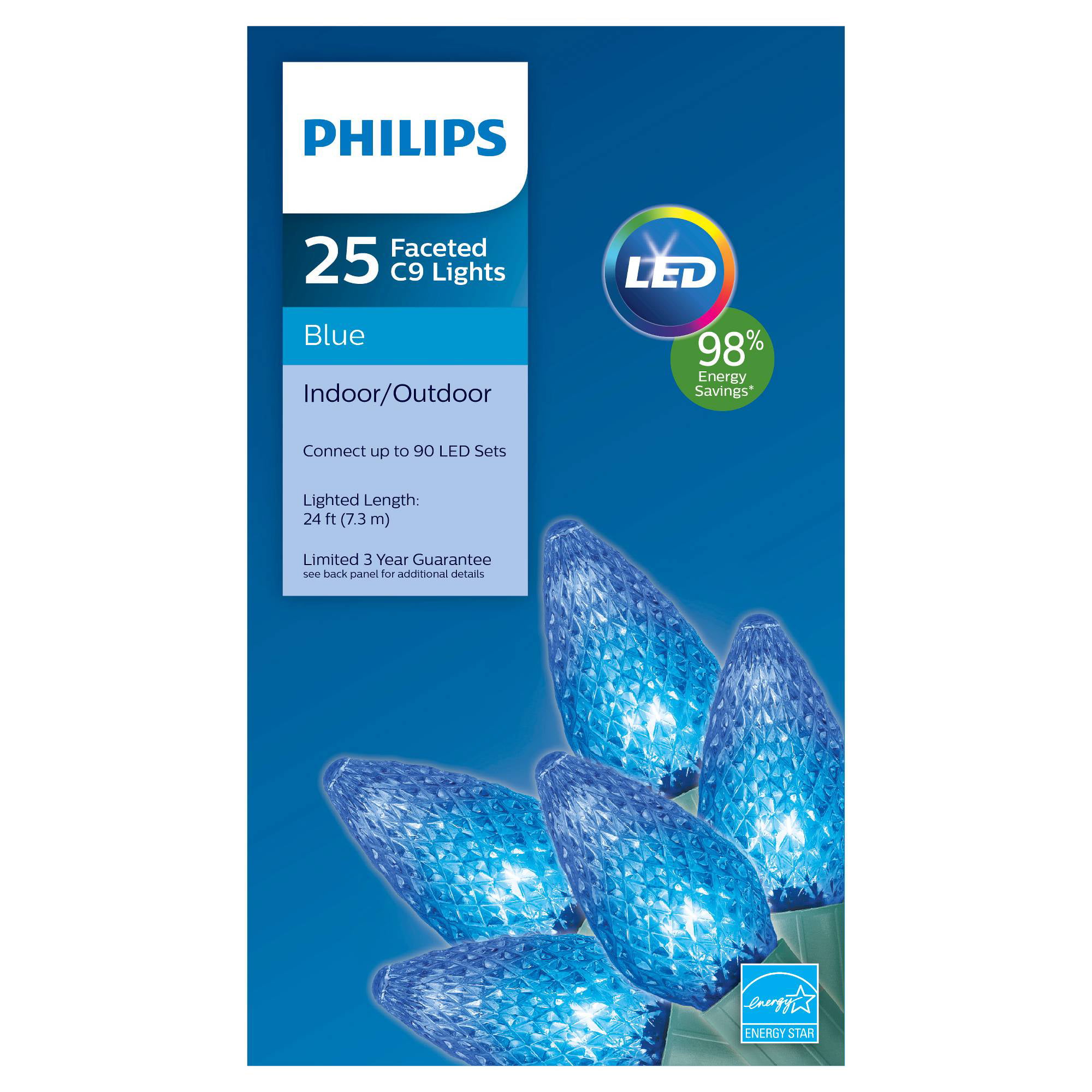 Philips 25ct. LED Faceted C9 String Lights - Blue Bulbs Indoor/Outdoor