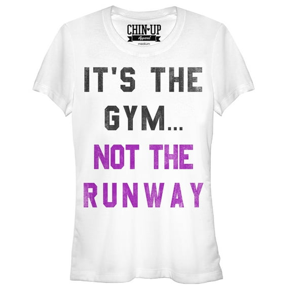 Junior's CHIN UP Not the Runway Graphic Tee White Small