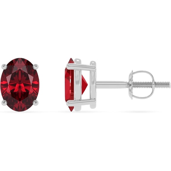 Gems Jewels 1.35 Ct Oval Cut Red Ruby Screw Back Stud Earrings 14K White Gold Plated For Womens 925 Sterling Silver