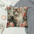 thumbnail image 2 of JRXY Red Floral Kitty Throw Pillow Covers, Home or Office Decor Couch Sofa Pillowcase for Living Room Bedroom Dorm, Gift for Cat Owner Cat Lover, House Decor Supplies 24x24in, 2 of 5