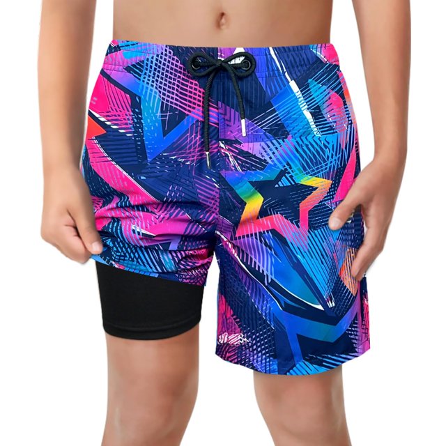 Pantalones cortos de baño LUCOWEE para niños, tallas 10 a 12, fucsia