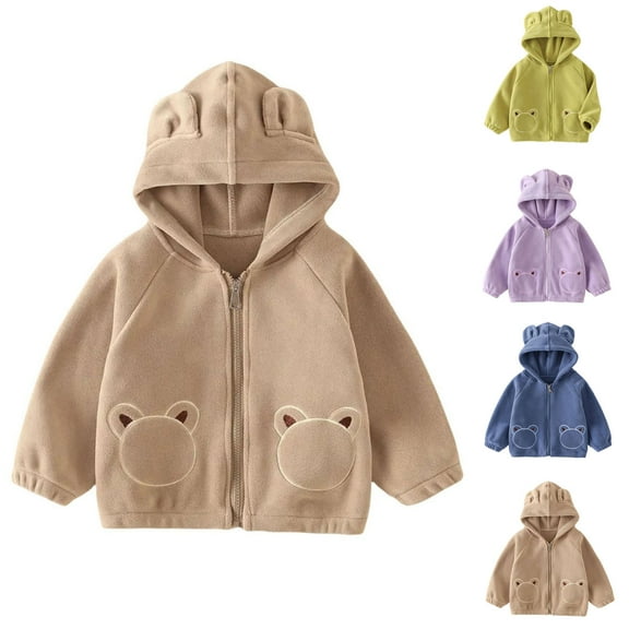 AINIYS Toddler Fall Winter Coat Fleece Zip up Hooded Cute Bear Ears Hoodie Warm Fuzzy Baby Kids Jacket Outerwear with Pockets Blue 3-4Years