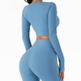 thumbnail image 3 of SWSMCLT Women's Long Sleeve Crop Top Quick Dry Halter Strappy Padded Gym Tshirt with Built-in Bra Yoga Shirt Ribbed Workout Cropped Top Blue 8, 3 of 3