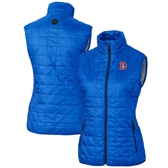 Women's Cutter & Buck Royal Denver Broncos Throwback Logo Rainier PrimaLoft Eco Full-Zip Puffer Vest