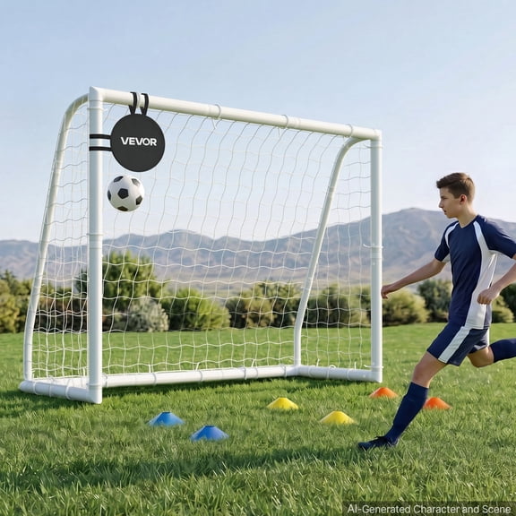 VEVOR Soccer Goal 8 x 6 FT PVC Soccer Goal for Backyard with PE Net, Portable Weatherproof Set, with High-Strength PE Net, Target, Cones, for Youth Kids & Adults Outdoor Backyard Practice Training