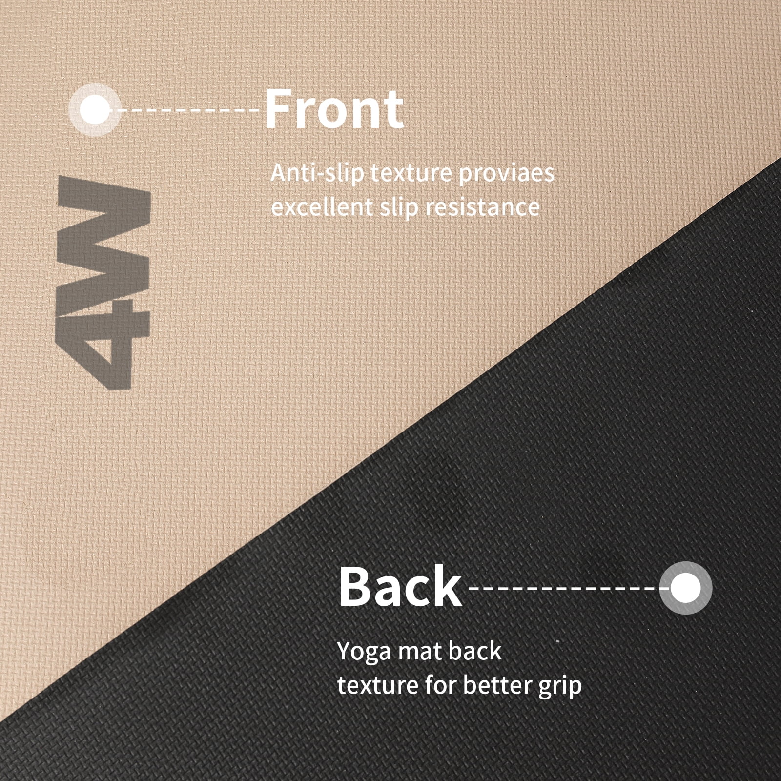 4W 10mm Thick Yoga Mat- TPE Non-Slip Exercise Mats with Strap for Home Workout/Pilatesfor Women Men72"×26"(Beige + Black)