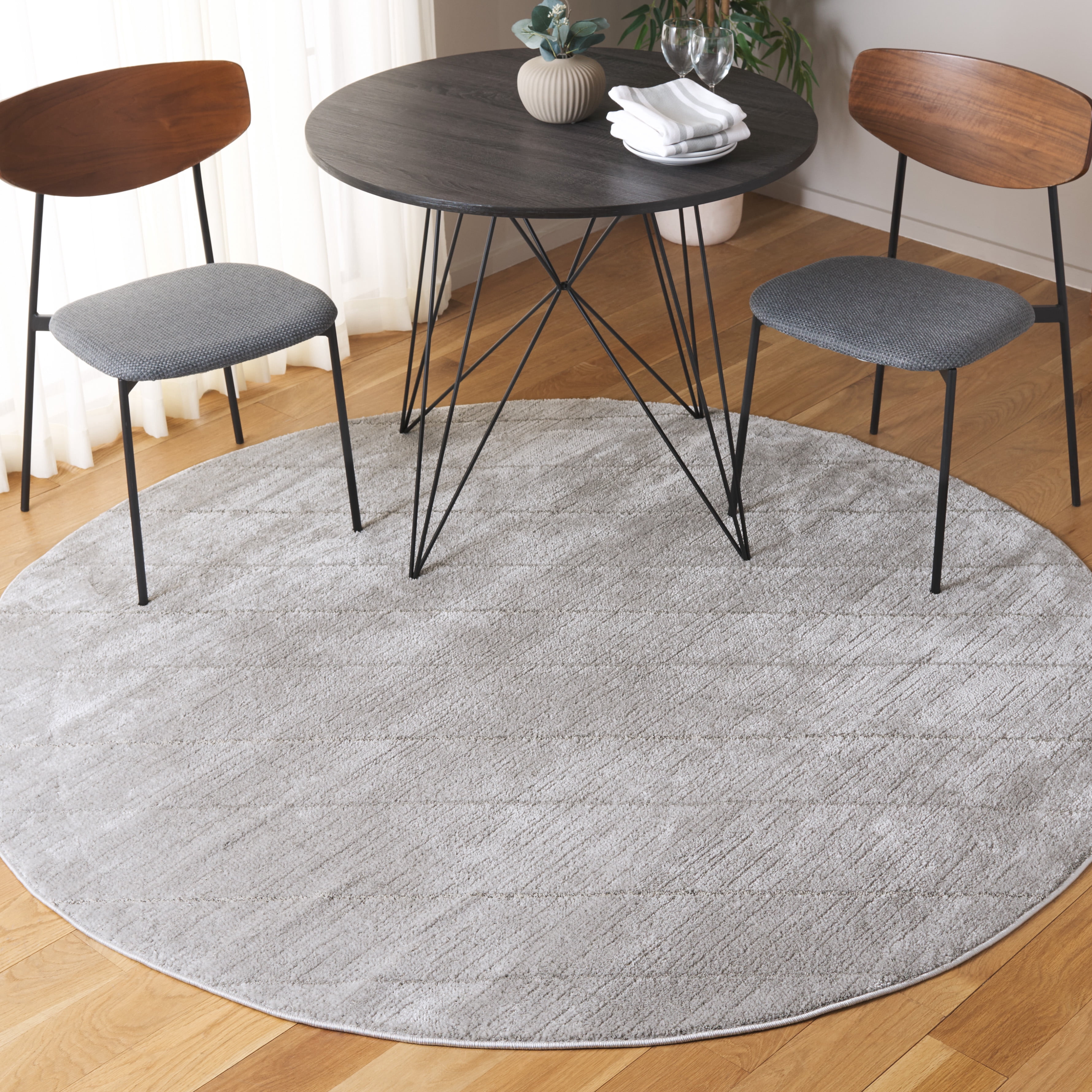 SAFAVIEH Neptune Jaxon Striped Area Rug, Light Gray/Gray, 6'7" x 6'7" Round